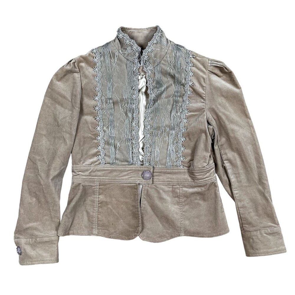 Papillon Blanc Taupe Velvet Blazer with Lace Trim